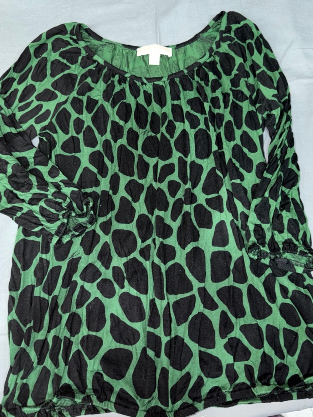 Michael Kors Green and Black Animal-Print Blouse